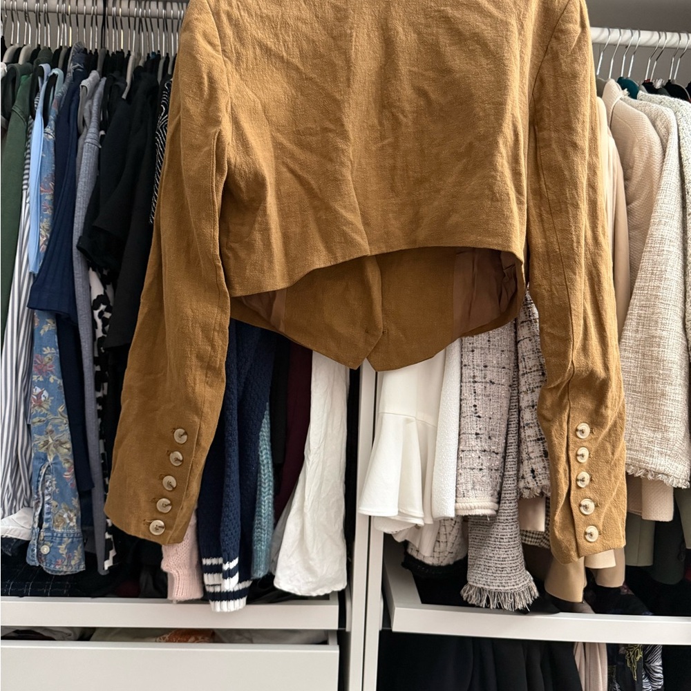 Free People Cropped Blazer Jacket in Tan/Brown - Picture 6 of 7